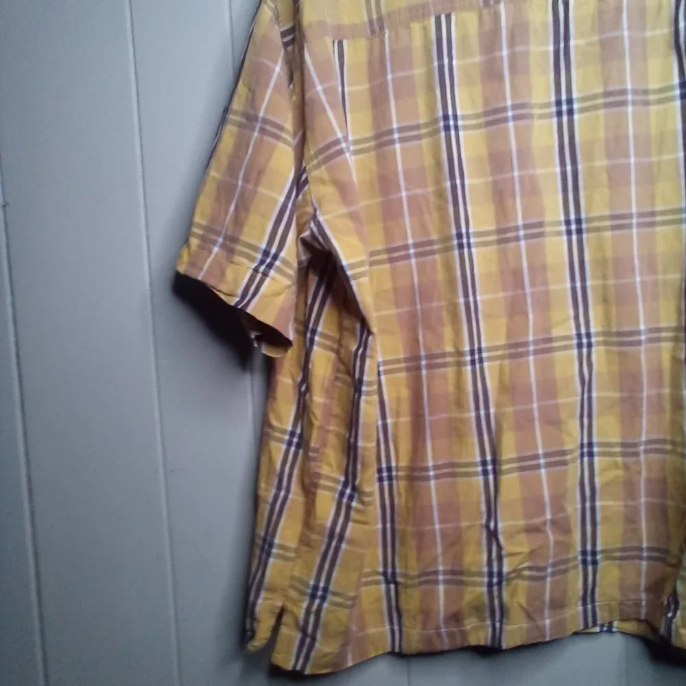 Enyce Button Up Shirt 3XL Short Sleeve Plaid Brown Yellow
